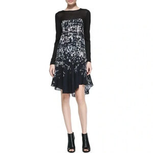 Tibi Floral Fields Silk/Wool Blend Long-Sleeve Ruffled Asymmetric Dress Size 6